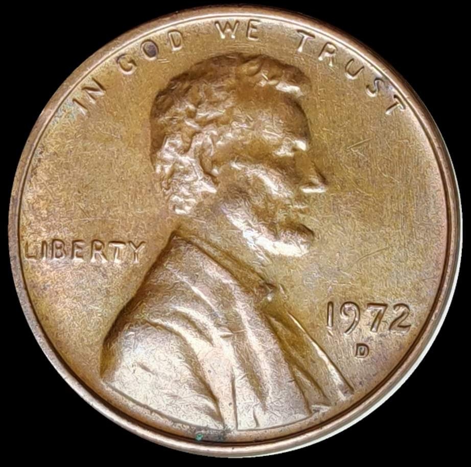 One-Cent-1972-D-USA-/-Over-Polished-Die